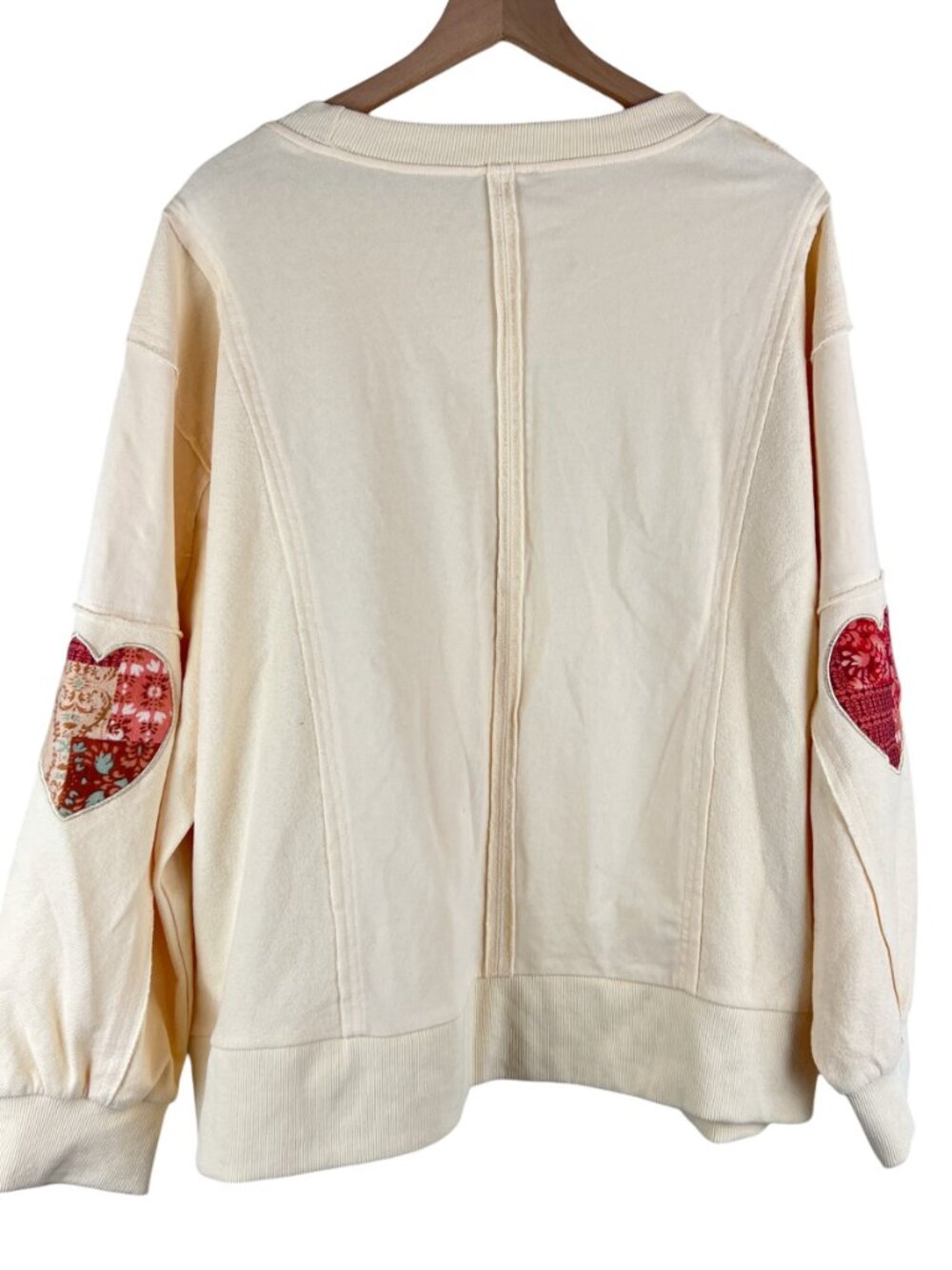 POL Cream Patchwork Love Long Sleeve Pullover Sweatshirt - Picture 6 of 6